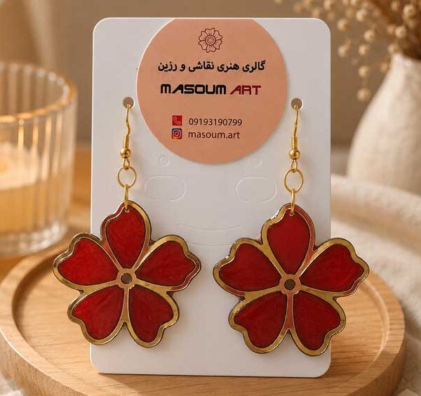 گوشواره رزینی گل زرشکی